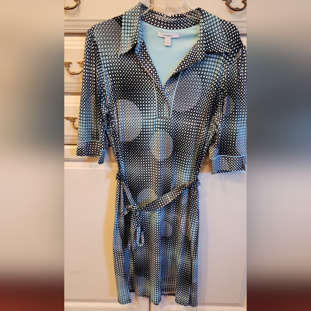 Dressbarn Aqua, Black and White Patterned Shirt Dress